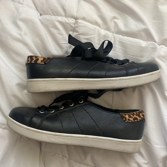 Paige Leather Black and Leopard Print Sneakers 9.5 - Picture 5 of 8